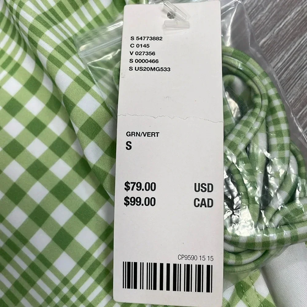 NWT Urban Outfitters Out From Under One Piece Swimsuit Green White Check S